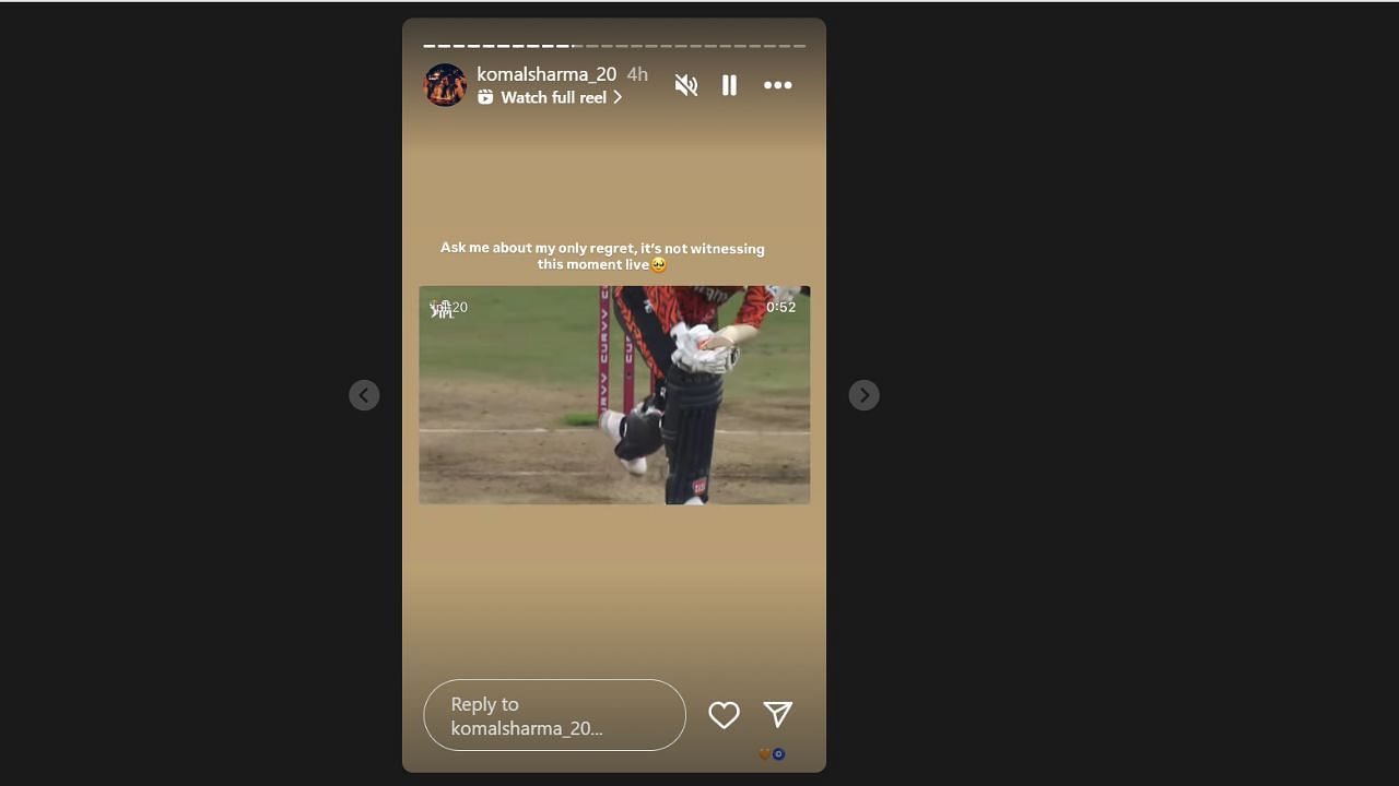 कोमल शर्मा ने इंस्टाग्राम पर शेयर की स्टोरी (photo credit: instagram/komalsharma_20)